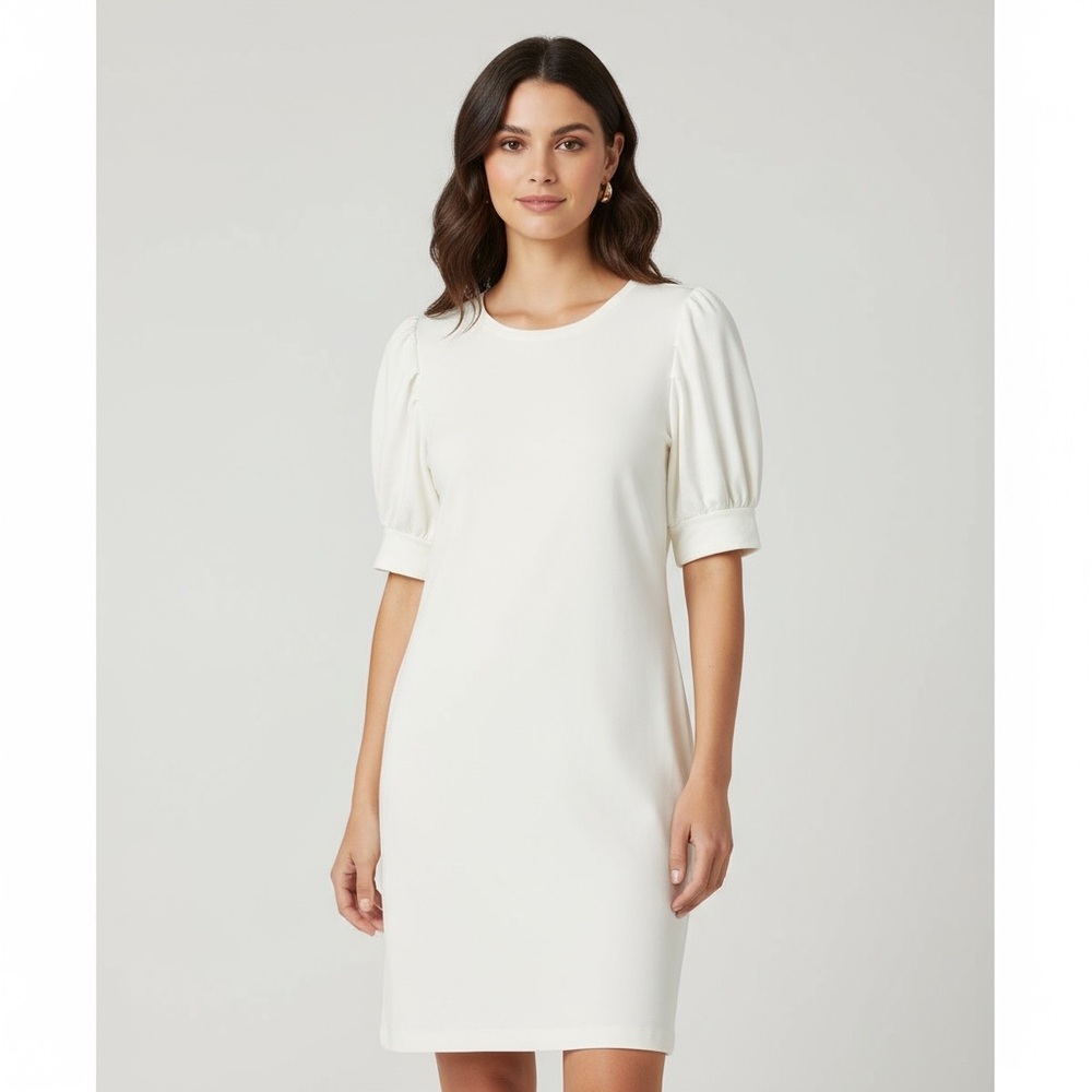 Daily Ritual Off-White Knit Dress Women’s Size Small Puff Sleeve Minimalist mini
